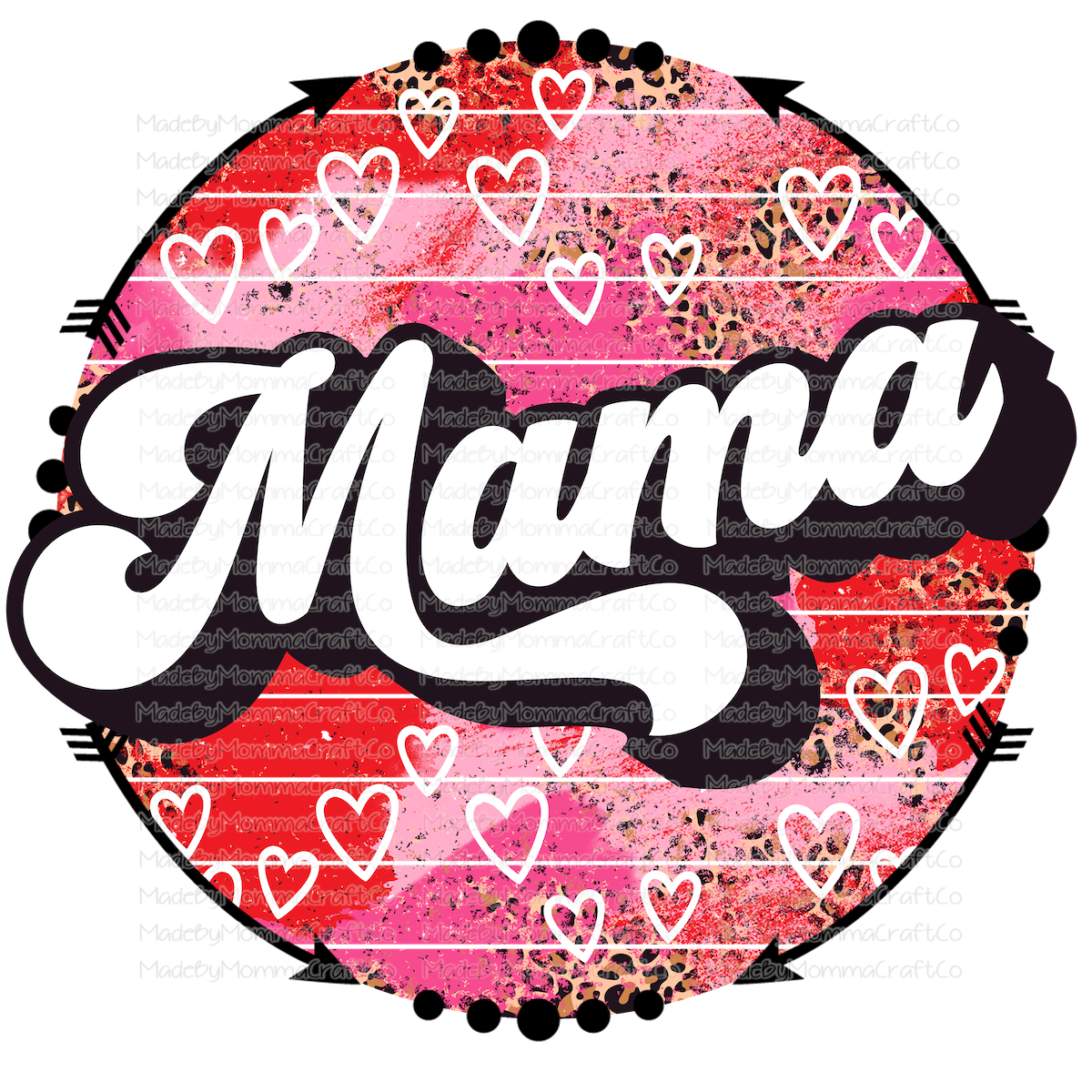 Pink Hearts Circle Mama Mini Set - Cheat Clear Waterslide™ or White Cast Sticker