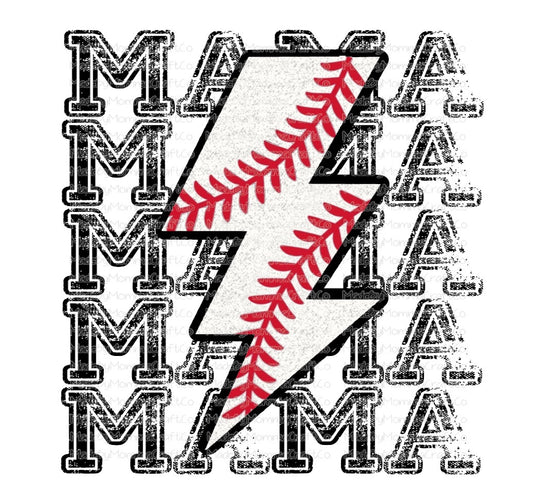 Mama Baseball Lightning Stacked - Cheat Clear Waterslide™ or White Cast Sticker