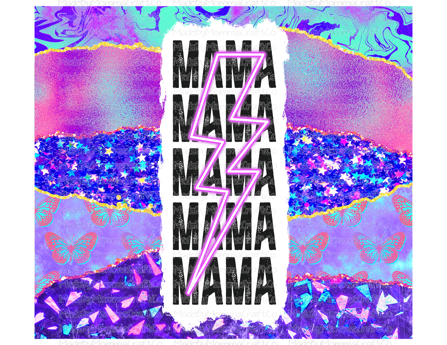 Mama Lightning Crystal Tumbler Wrap - Sublimation Or Clear Waterslide Wrap