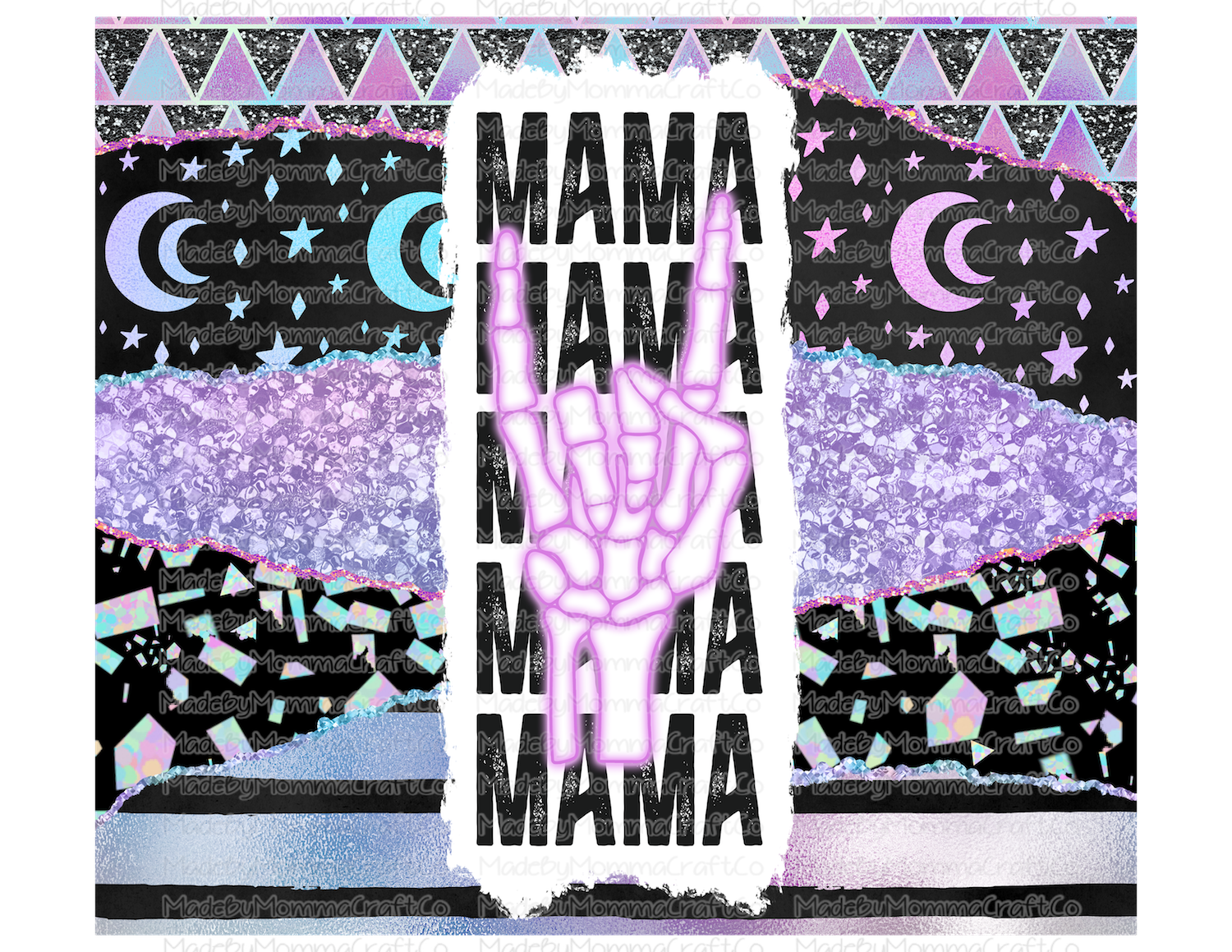 Mama Moon Skeleton Hand Tumbler Wrap - Sublimation Or Clear Waterslide Wrap