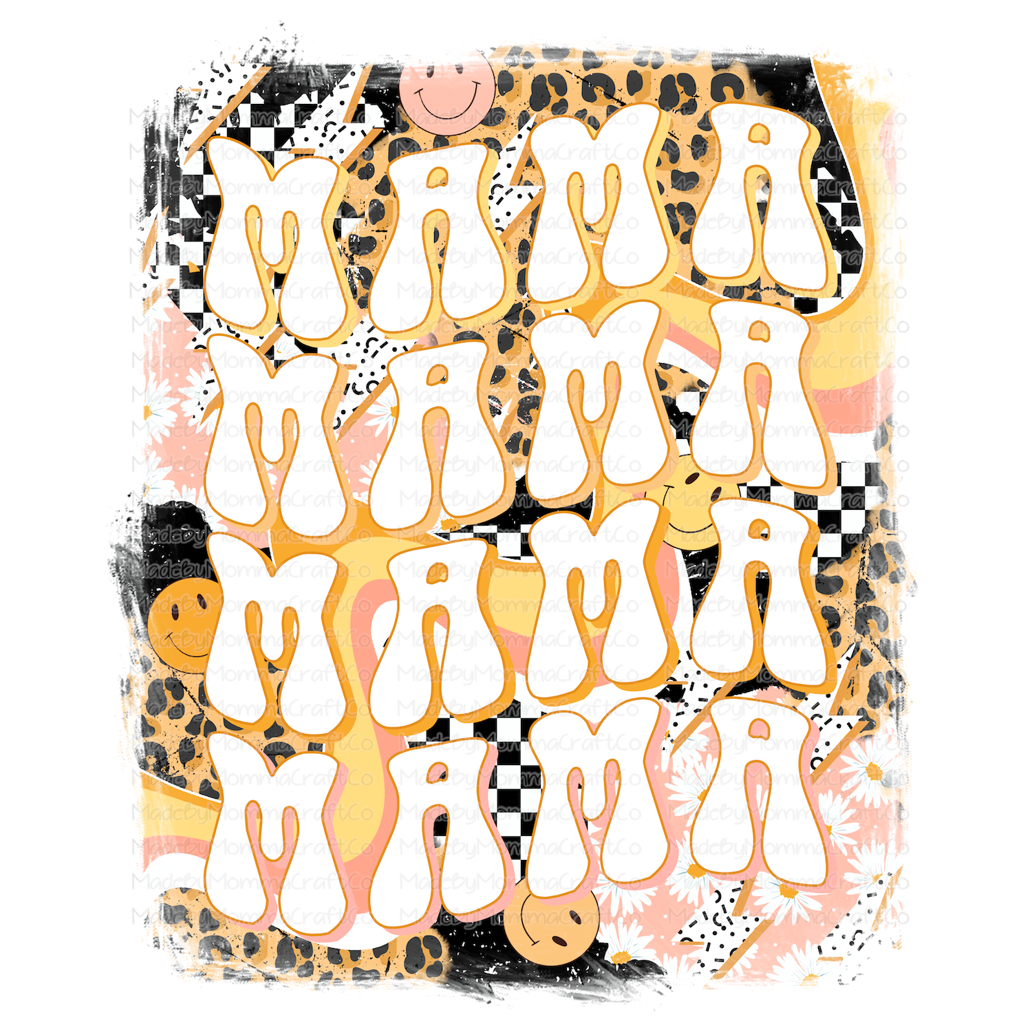 Mama Retro Grunge Stack Pink Orange - Cheat Clear Waterslide™ or White Cast Sticker