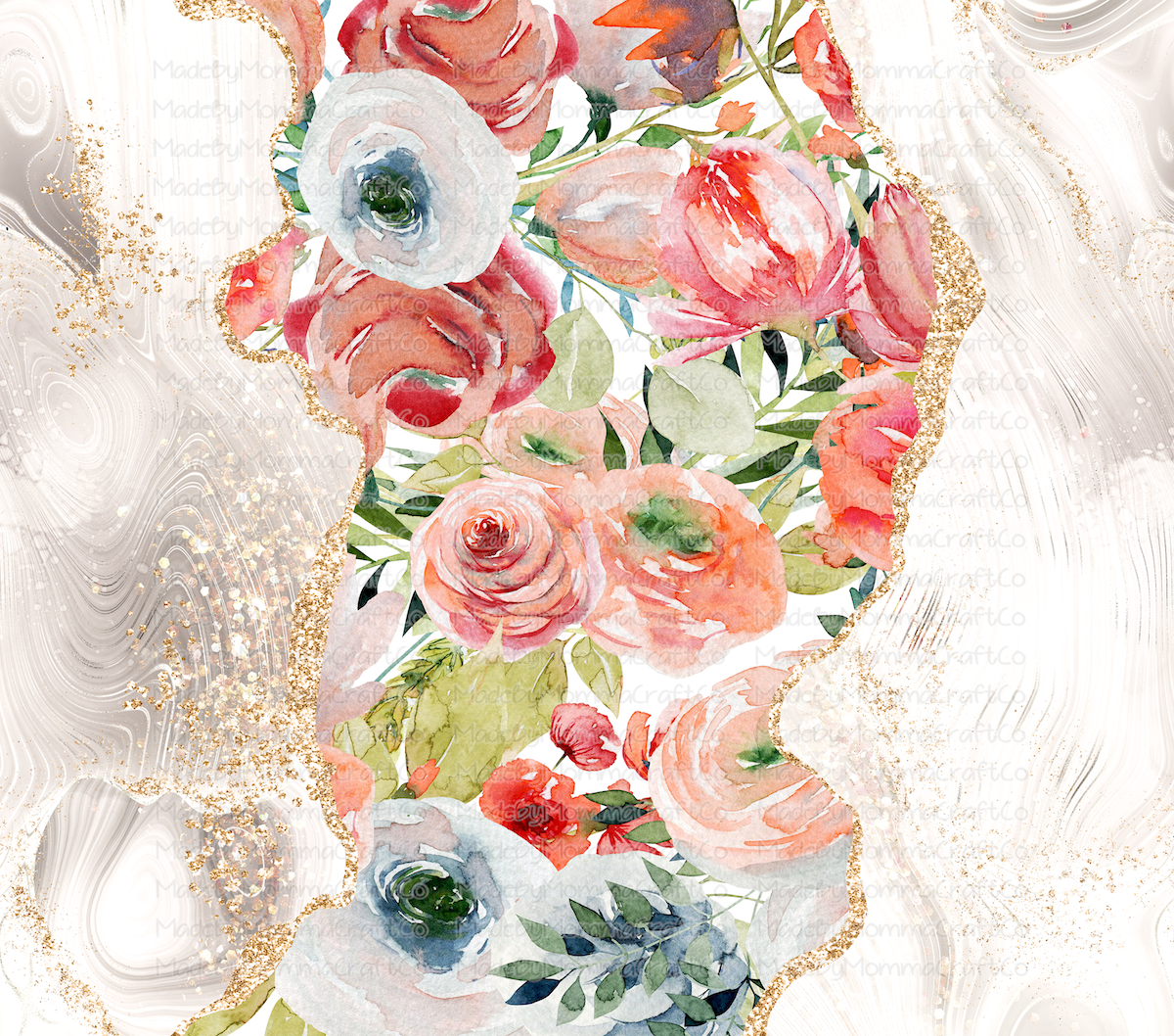 Marble glitter floral tumbler straight Sublimation Tumbler Wrap - Or Clear Waterslide Wrap