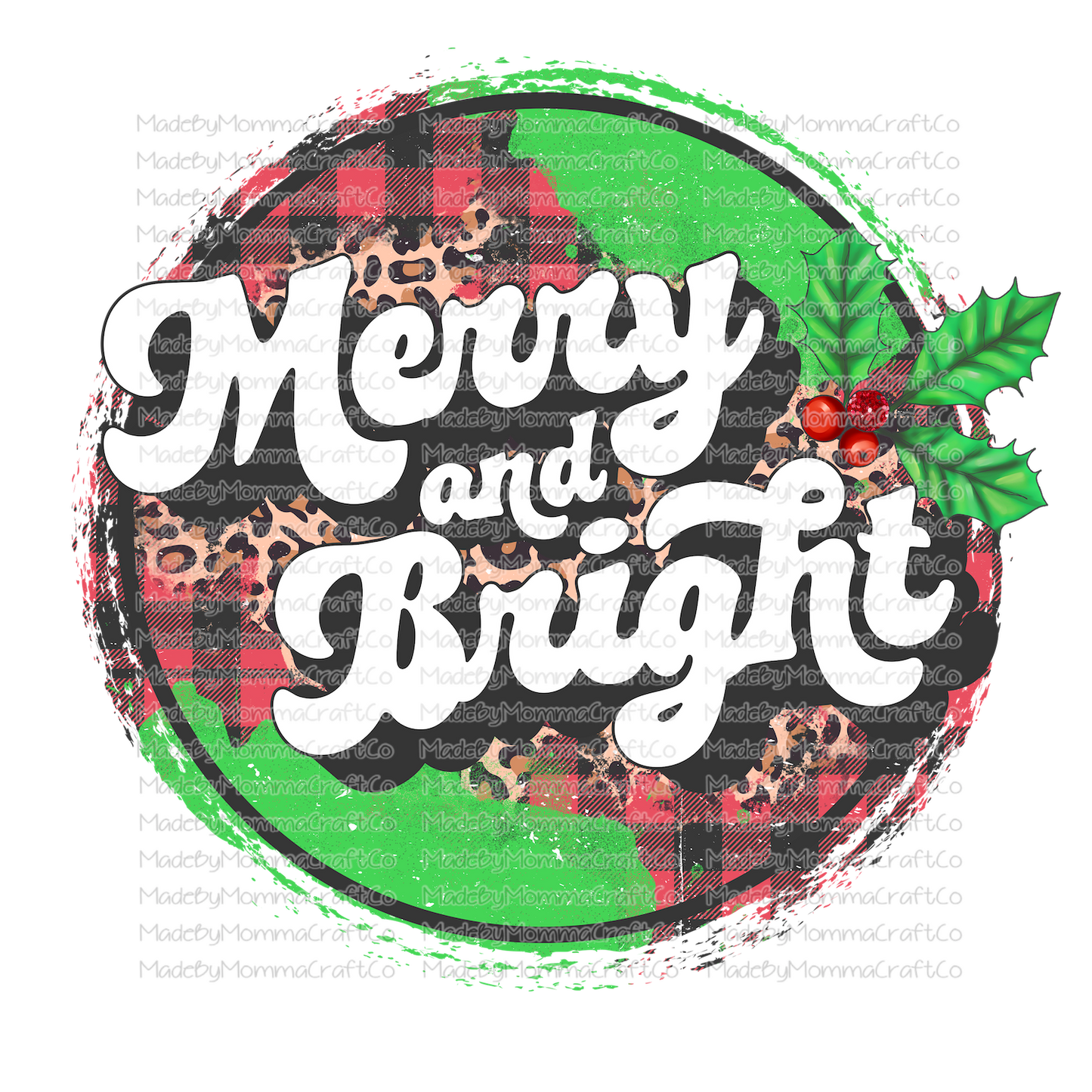 merry and bright circle plaid christmas -Cheat Clear Waterslide™ or White Cast Sticker