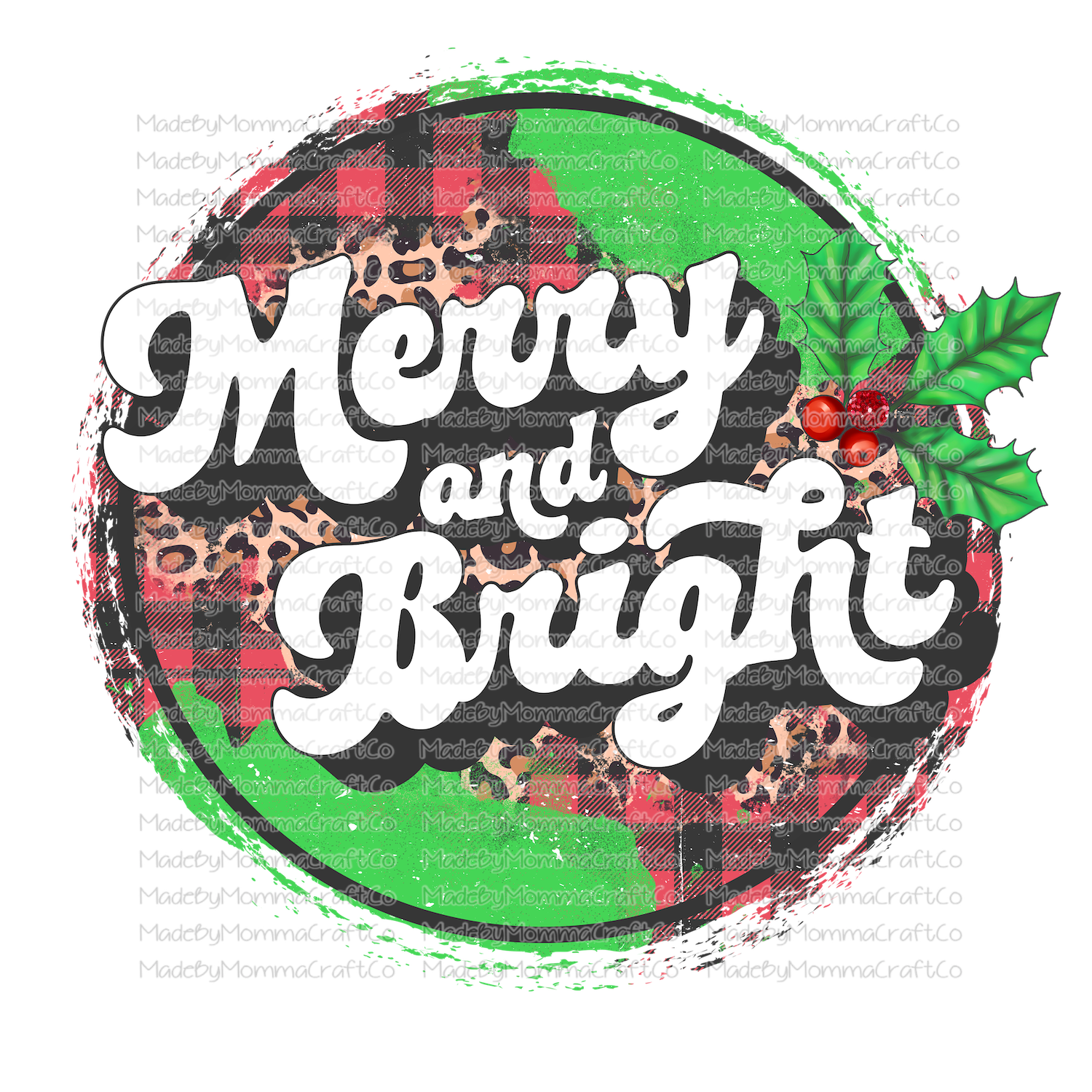 merry and bright circle plaid christmas -Cheat Clear Waterslide™ or White Cast Sticker