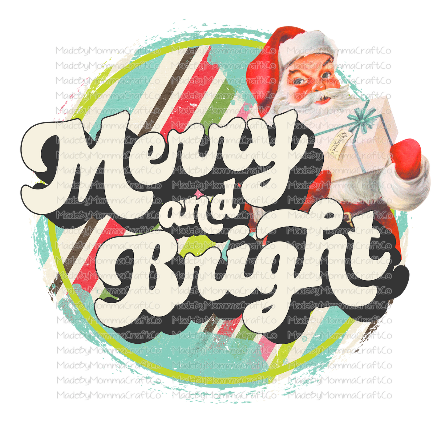 merry and bright circle retro santa christmas -Cheat Clear Waterslide™ or White Cast Sticker