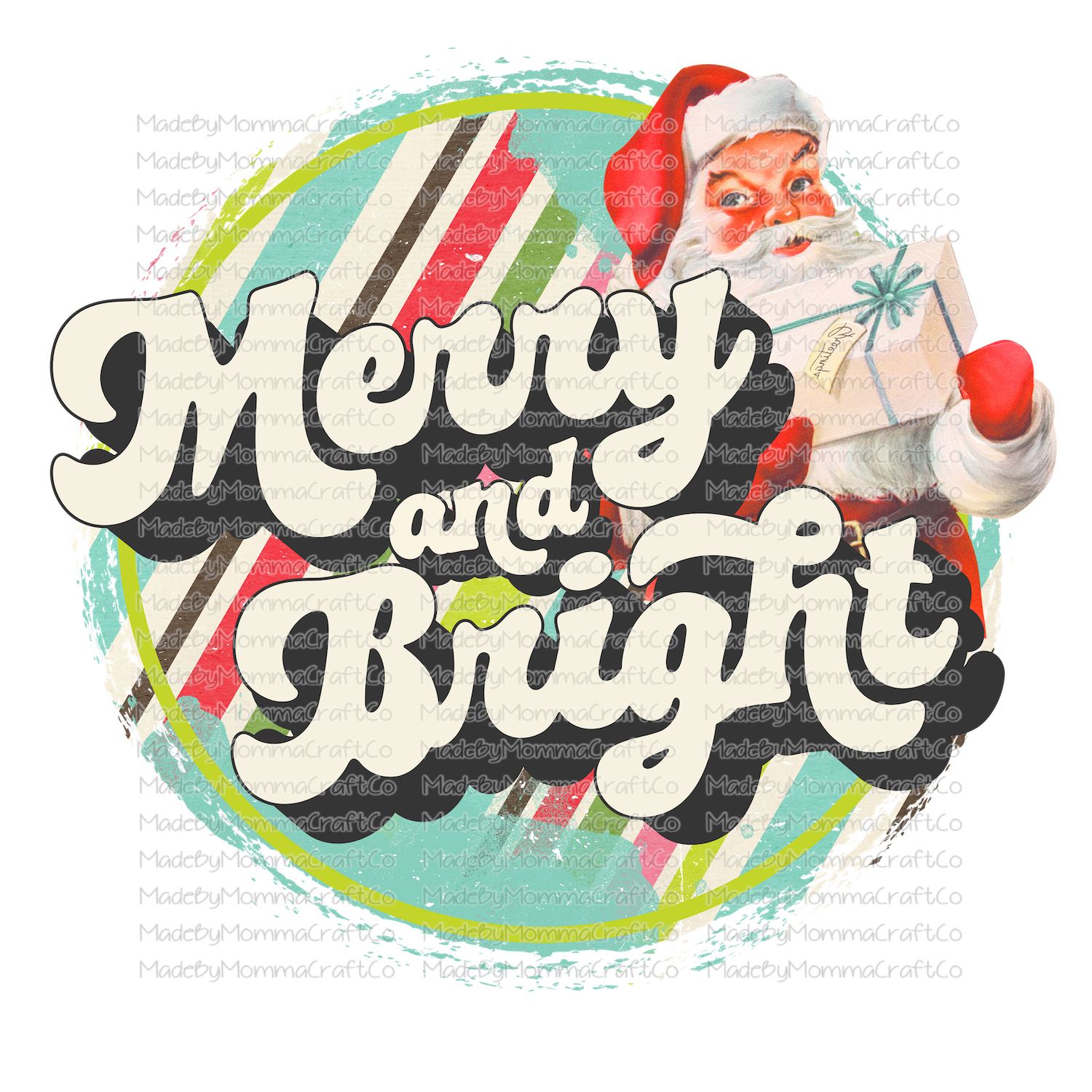 merry and bright circle retro santa christmas -Cheat Clear Waterslide™ or White Cast Sticker