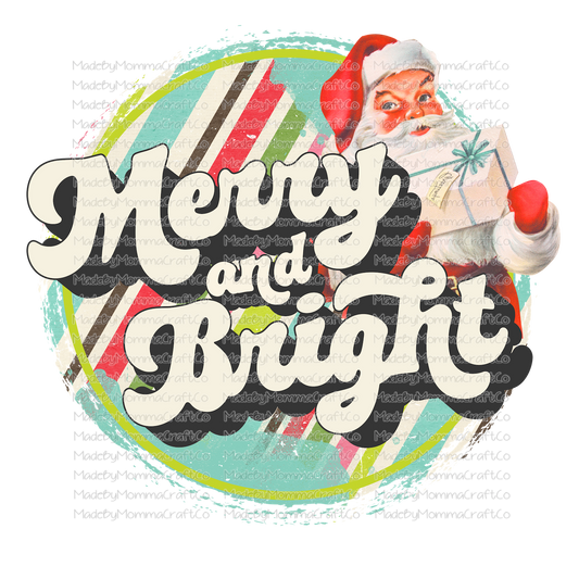 merry and bright circle retro santa christmas -Cheat Clear Waterslide™ or White Cast Sticker