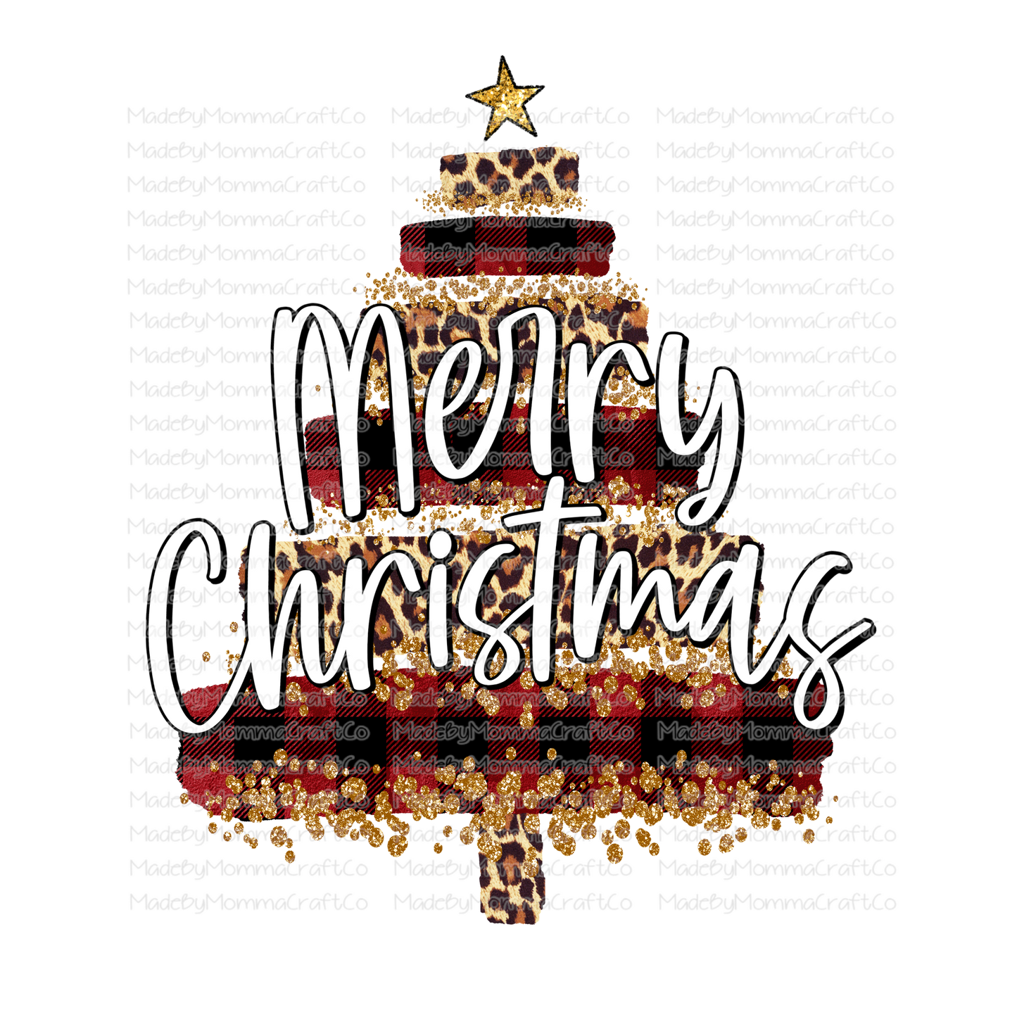 Merry Christmas - Brush Tree - Plaid Leopard - Cheat Clear Waterslide™ or White Cast Sticker