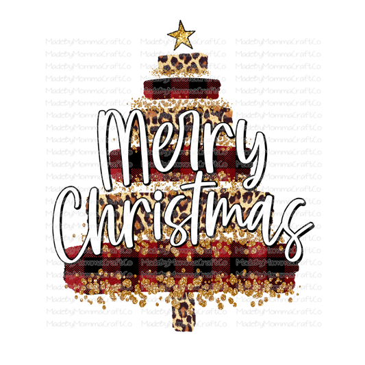 Merry Christmas - Brush Tree - Plaid Leopard - Cheat Clear Waterslide™ or White Cast Sticker