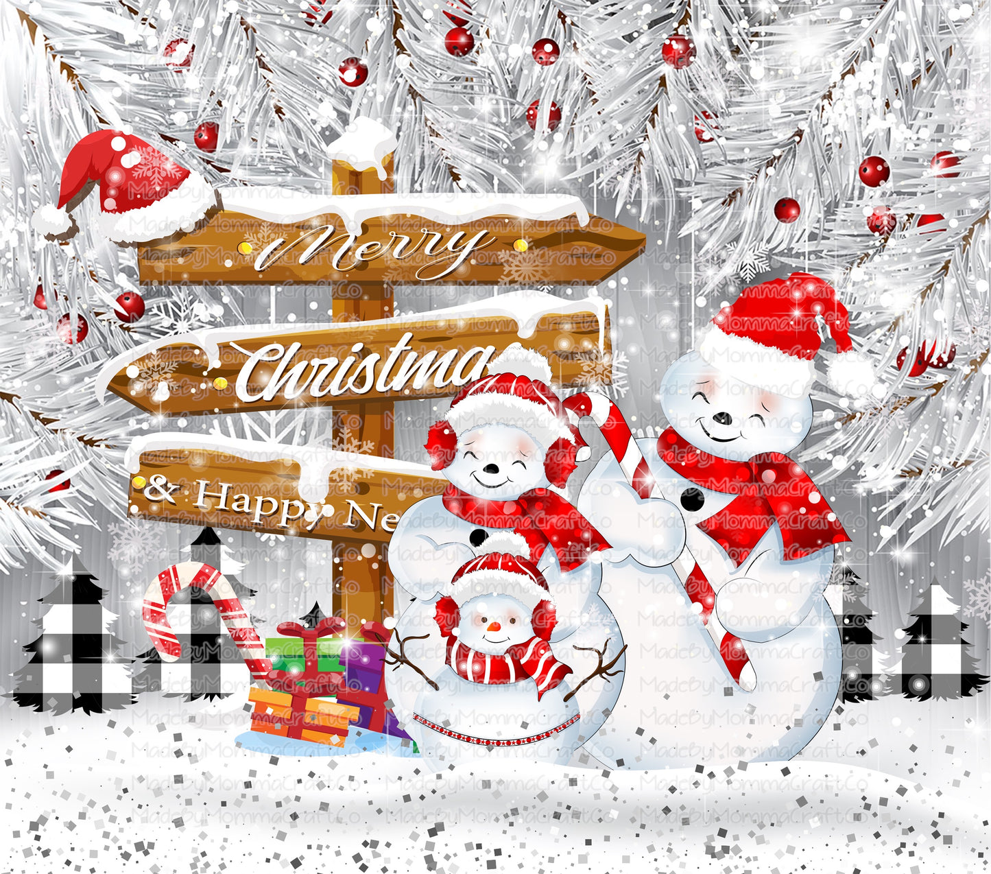 Merry Christmas Snowman Tumbler Wrap - Sublimation Vinyl Or Waterslide Wrap