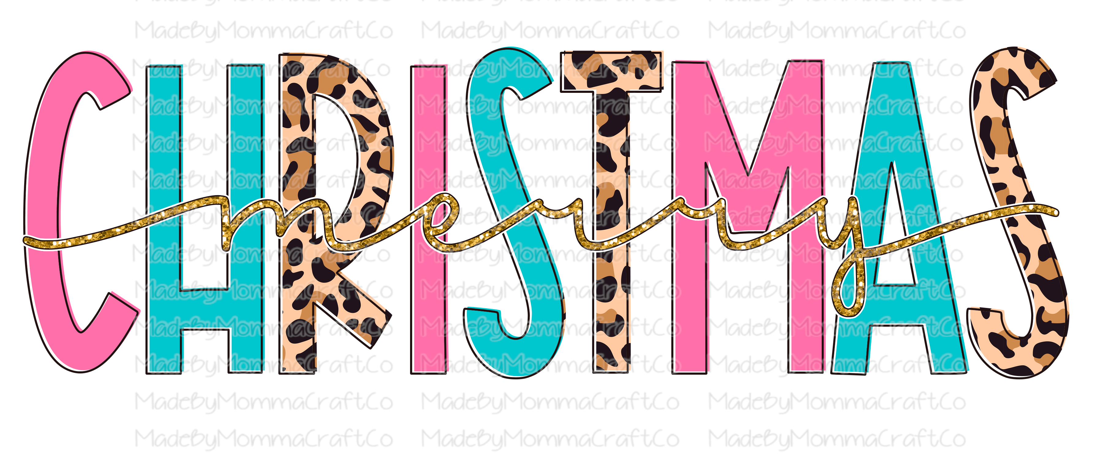 Merry Christmas Pink and Blue Leopard - Christmas - Cheat Clear Waterslide™ or White Cast Sticker