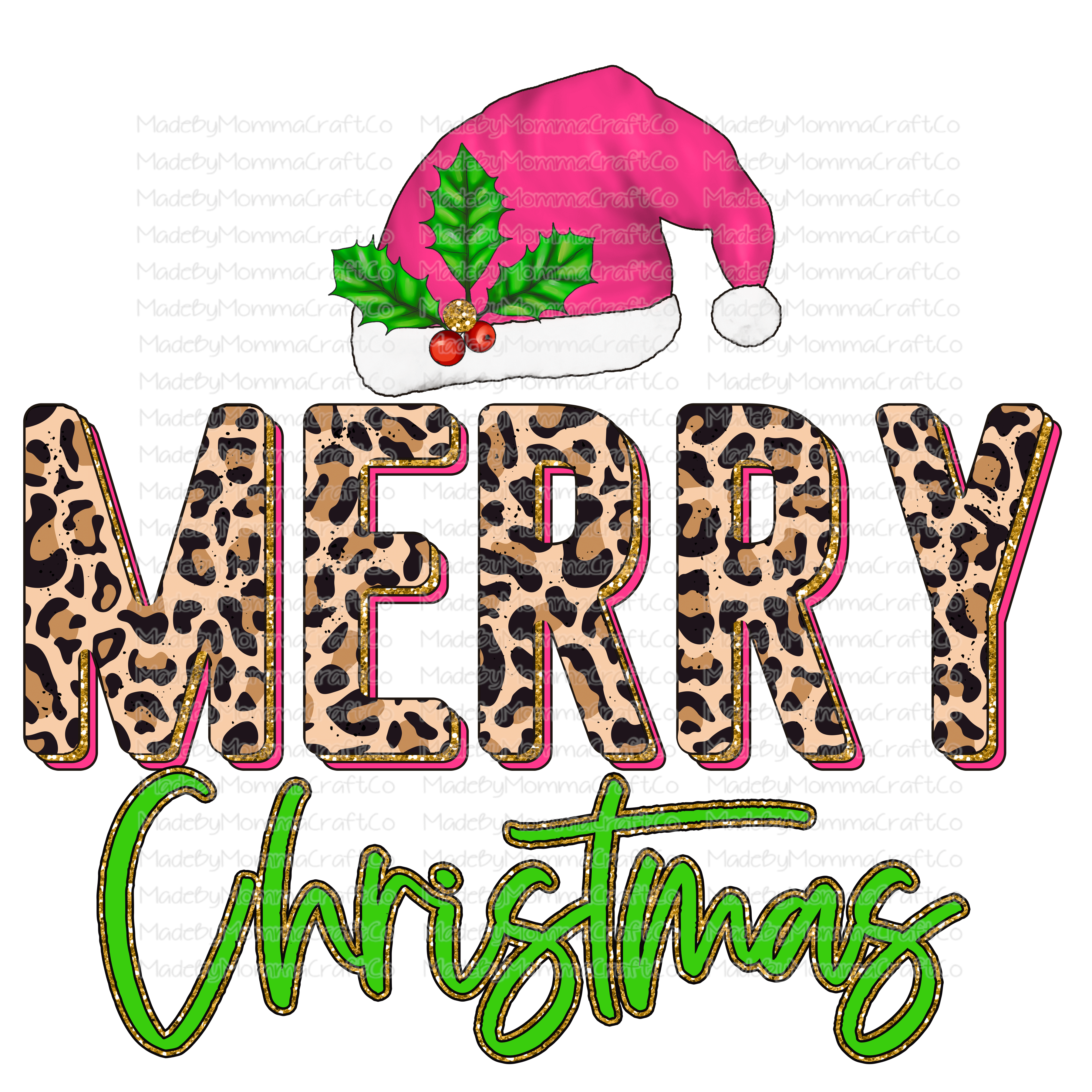 Merry Christmas Pink Leopard - Christmas - Cheat Clear Waterslide™ or White Cast Sticker