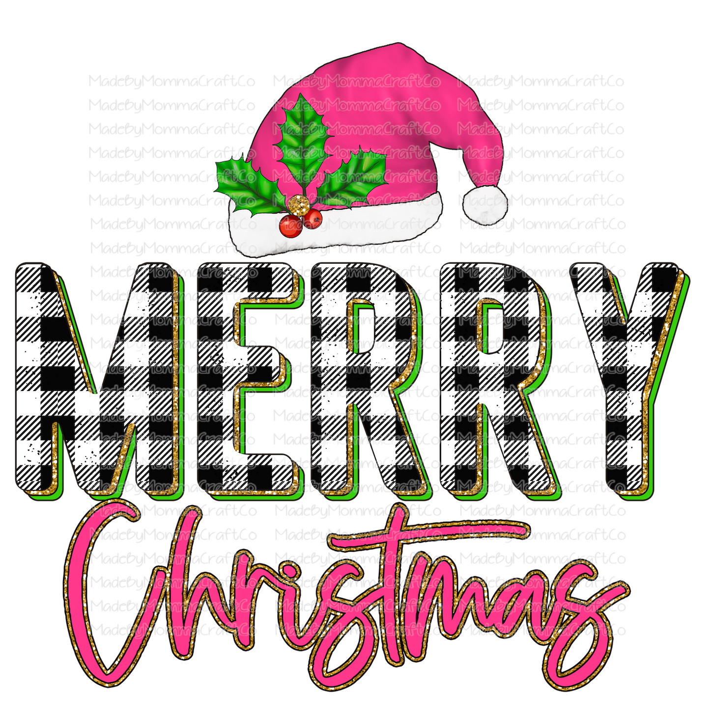 Merry Christmas pink plaid glitter - Christmas - Cheat Clear Waterslide™ or White Cast Sticker