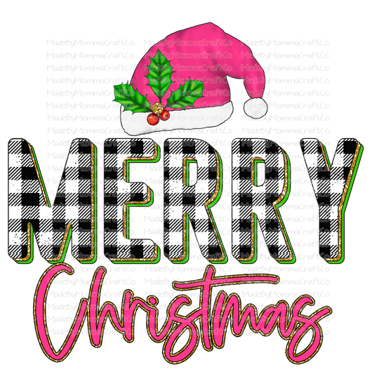 Merry Christmas pink plaid glitter - Christmas - Cheat Clear Waterslide™ or White Cast Sticker