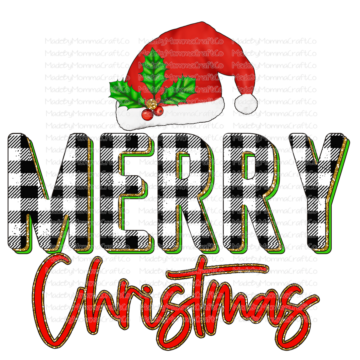 Merry Christmas plaid glitter - Christmas - Cheat Clear Waterslide™ or White Cast Sticker