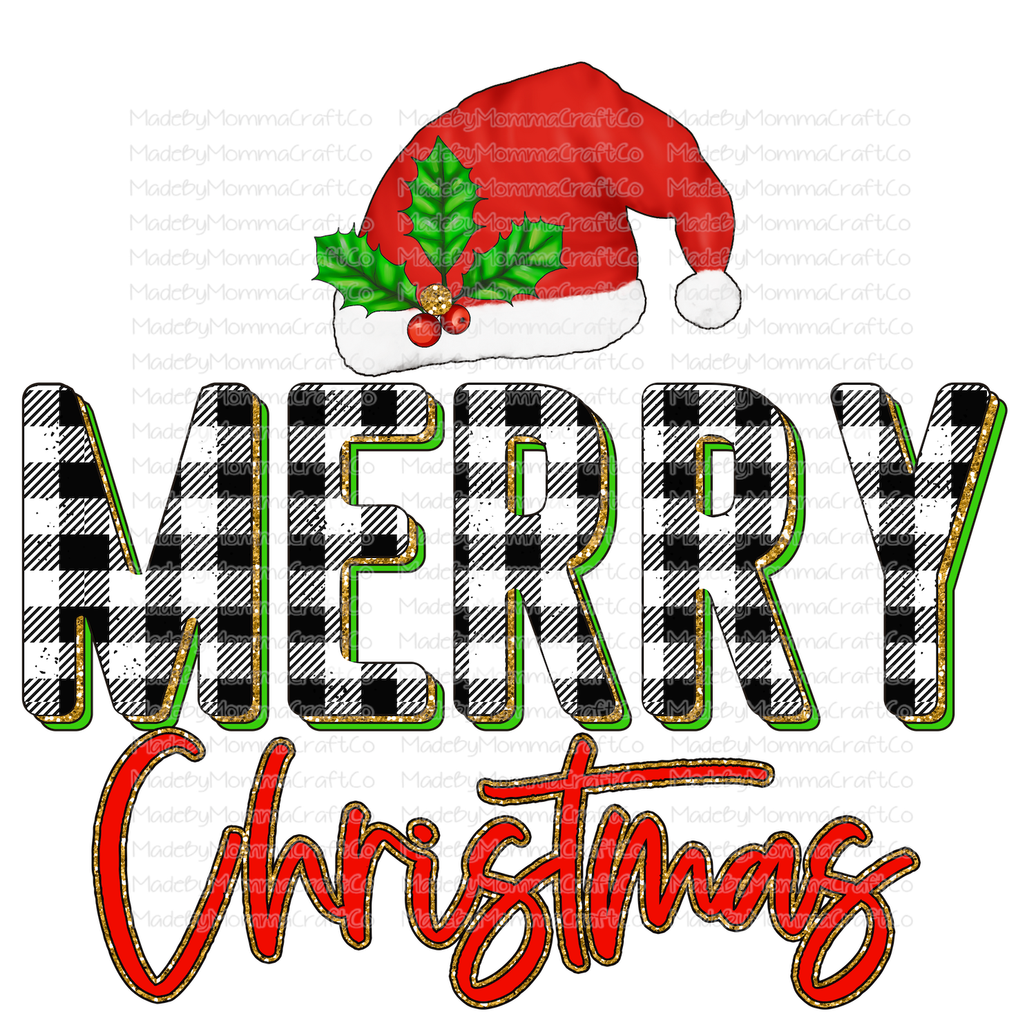 Merry Christmas plaid glitter - Christmas - Cheat Clear Waterslide™ or White Cast Sticker