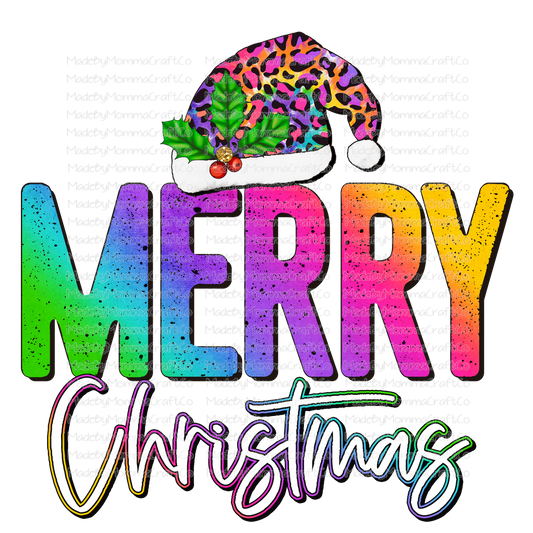 Merry Christmas Rainbow Leopard Hat - Christmas - Cheat Clear Waterslide™ or White Cast Sticker