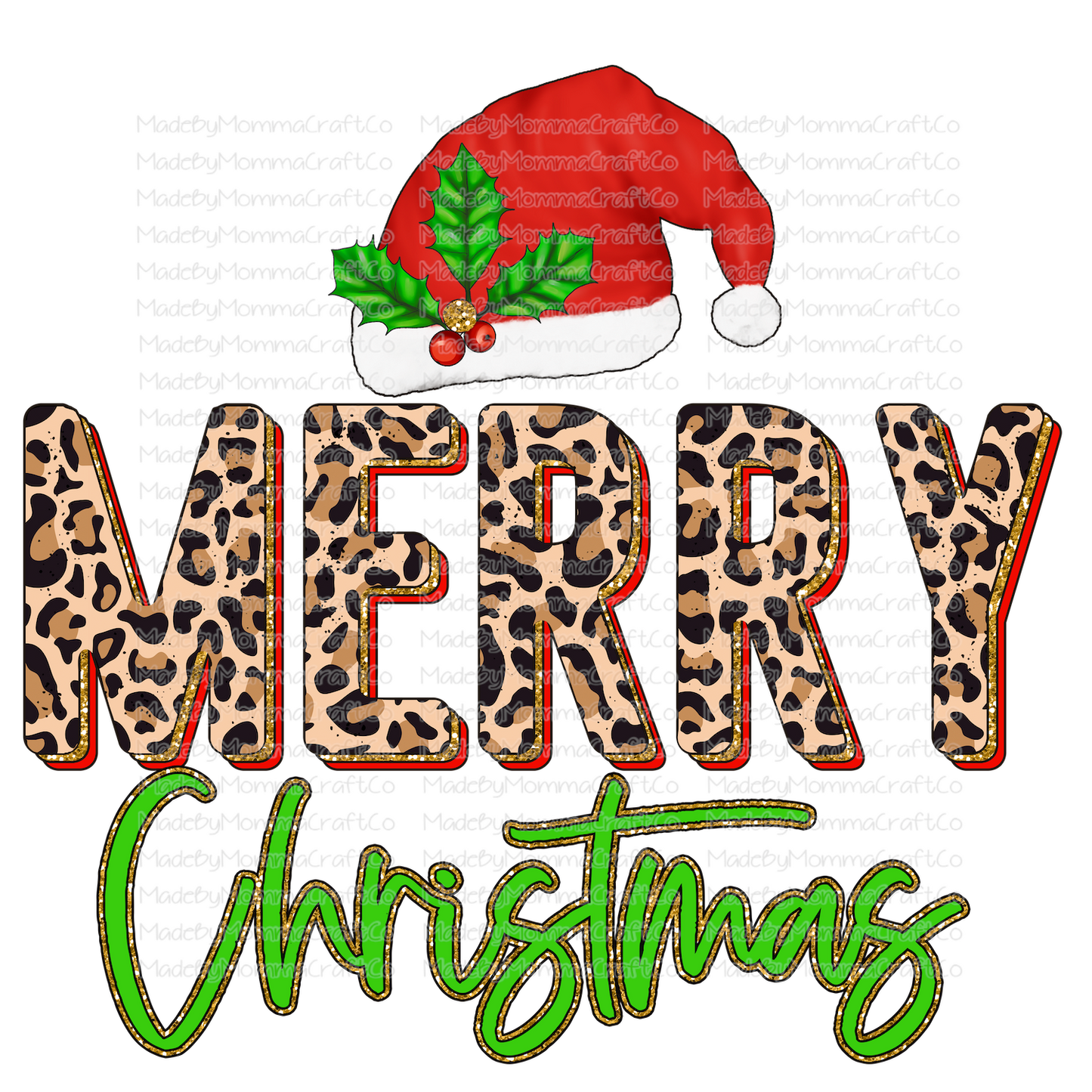 Merry Christmas Red Leopard Glitter - Christmas - Cheat Clear Waterslide™ or White Cast Sticker