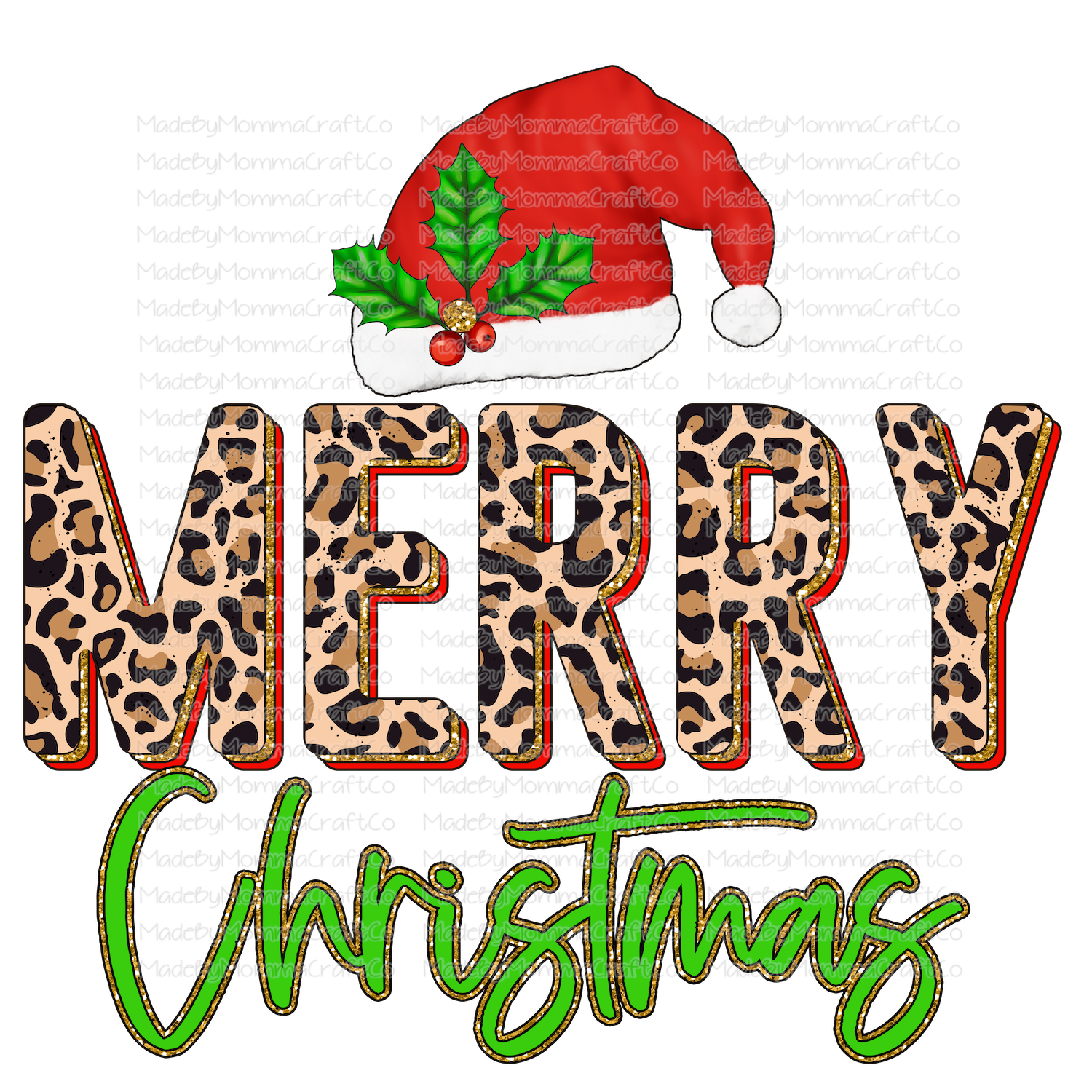 Merry Christmas Red Leopard Glitter - Christmas - Cheat Clear Waterslide™ or White Cast Sticker