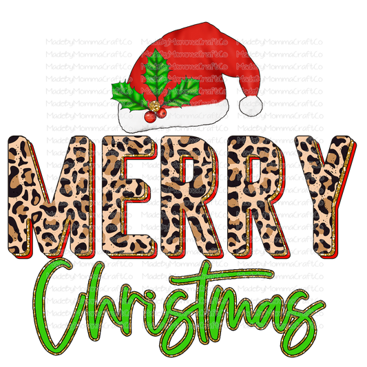 Merry Christmas Red Leopard Glitter - Christmas - Cheat Clear Waterslide™ or White Cast Sticker