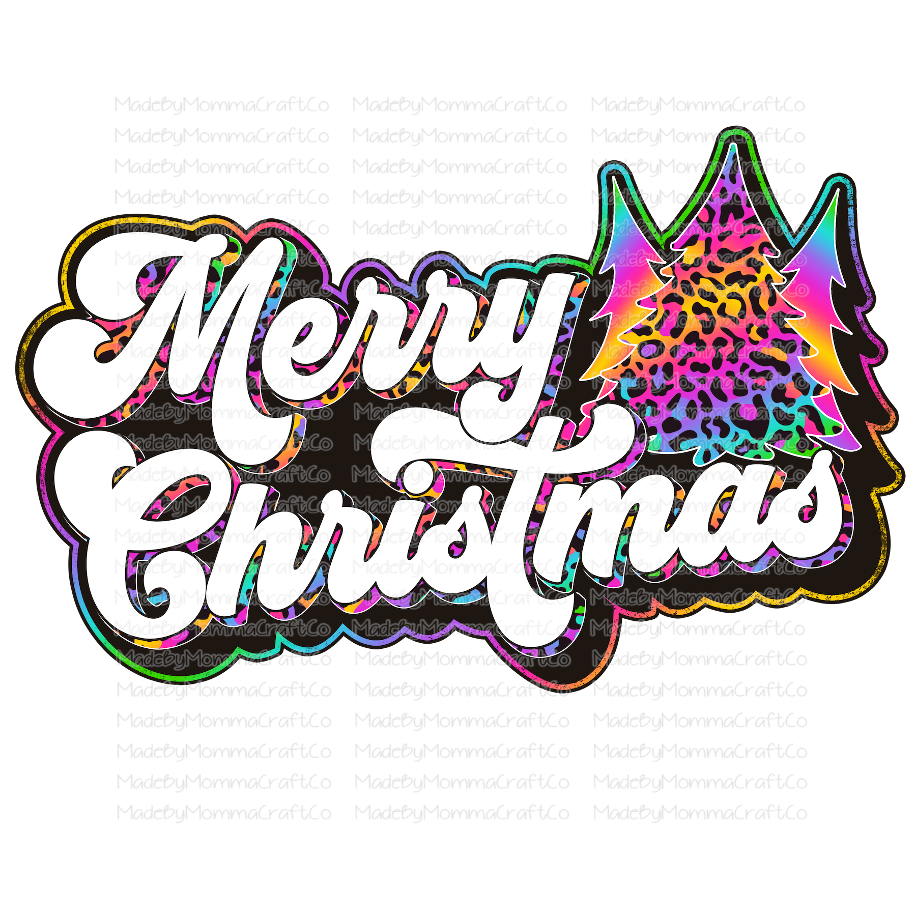 Merry Christmas Retro Rainbow Leopard Trees - Christmas - Cheat Clear Waterslide™ or White Cast Sticker