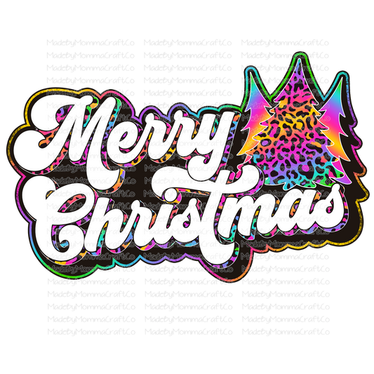 Merry Christmas Retro Rainbow Leopard Trees - Christmas - Cheat Clear Waterslide™ or White Cast Sticker