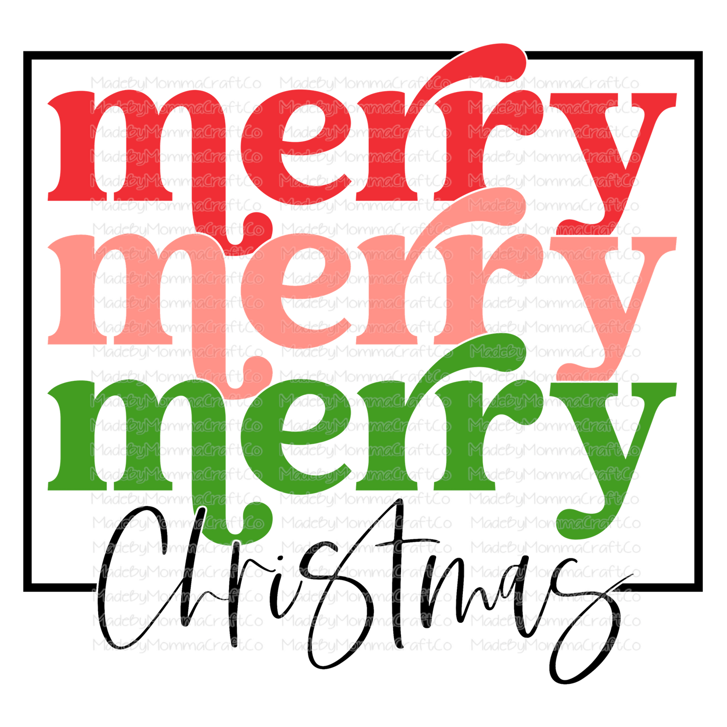 Merry Christmas Retro Stacked red pink green - Christmas - Cheat Clear Waterslide™ or White Cast Sticker