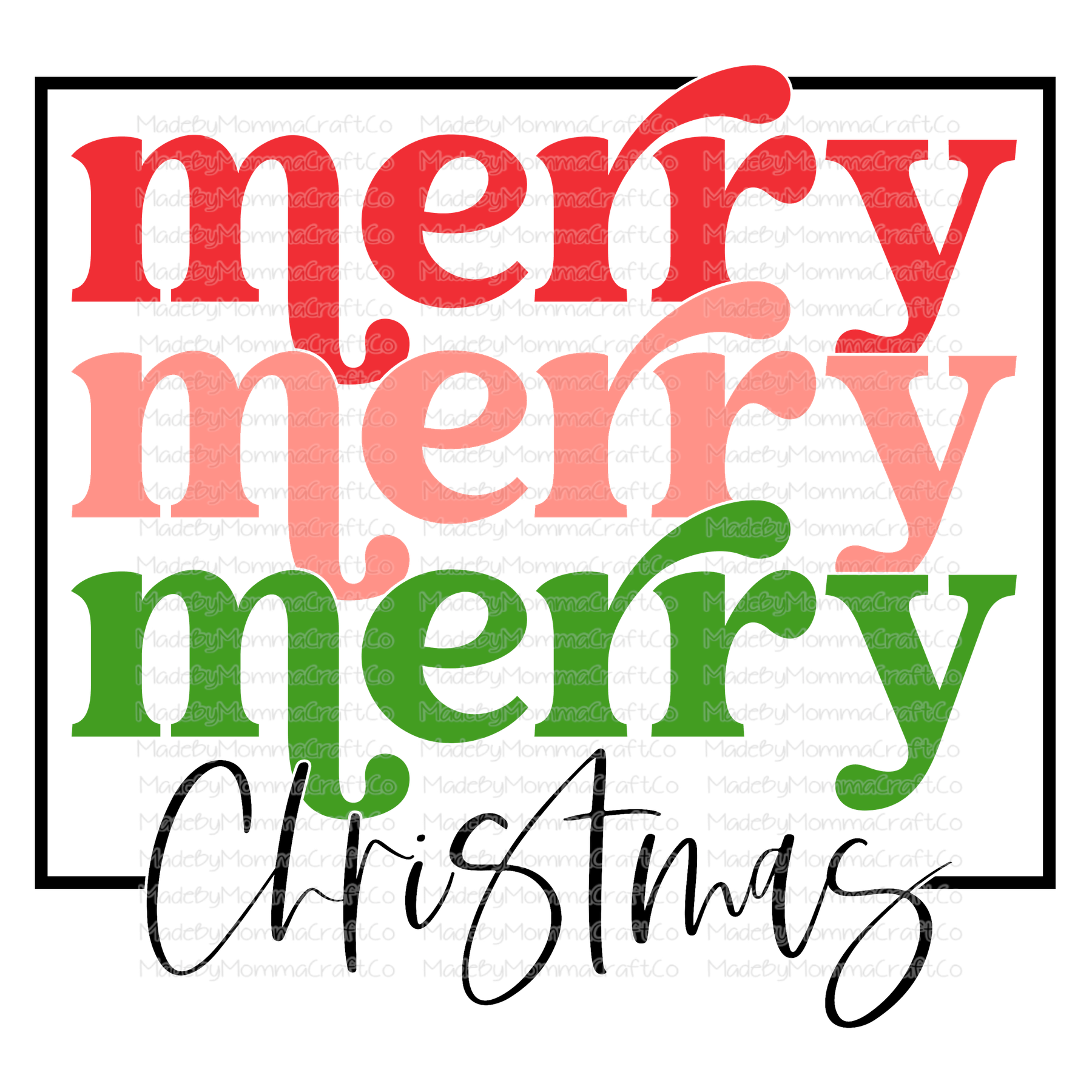 Merry Christmas Retro Stacked red pink green - Christmas - Cheat Clear Waterslide™ or White Cast Sticker