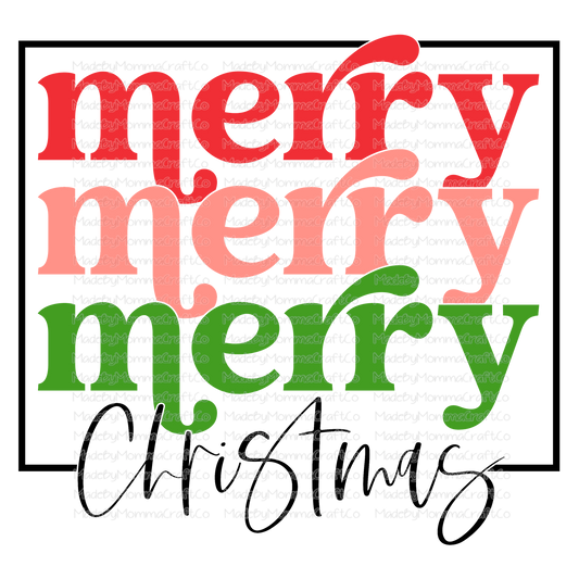 Merry Christmas Retro Stacked red pink green - Christmas - Cheat Clear Waterslide™ or White Cast Sticker