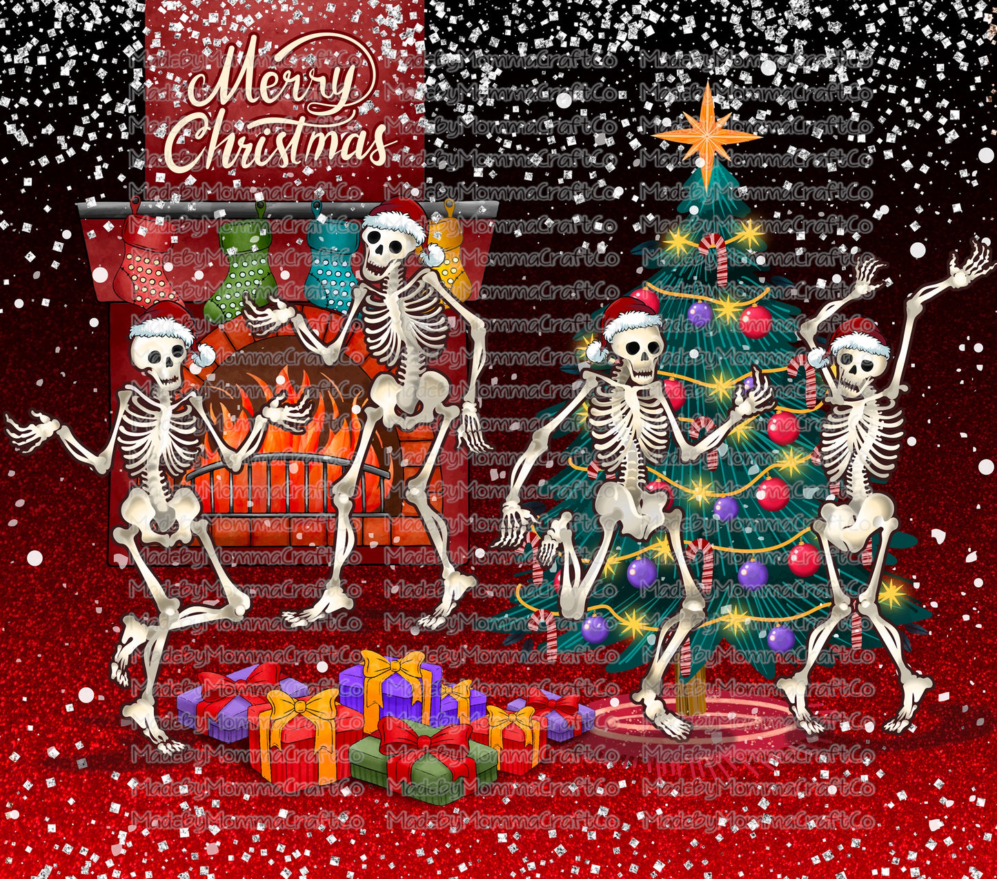 Merry Christmas Skeleton Tumbler Wrap - Sublimation Vinyl Or Waterslide Wrap