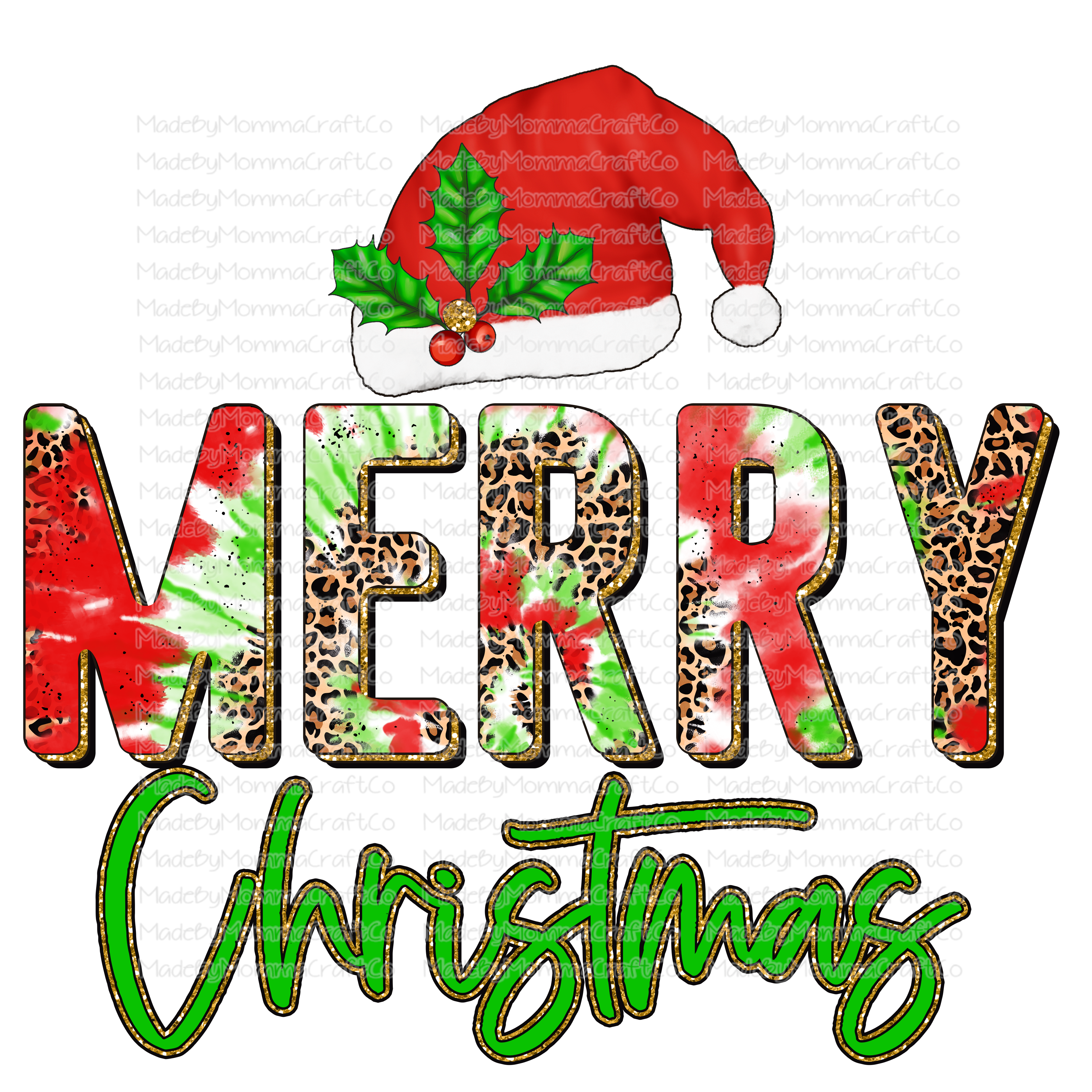 Merry Christmas Tie Dye Leopard Glitter - Cheat Clear Waterslide™ or White Cast Sticker