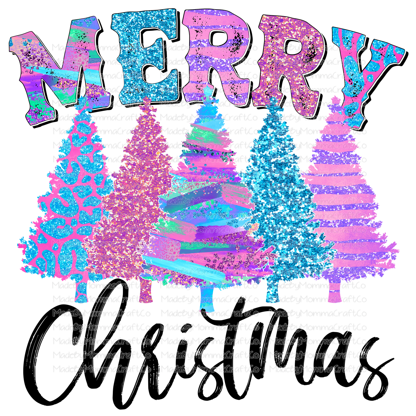 Merry Christmas Trees Colorful Glitter - Cheat Clear Waterslide™ or White Cast Sticker