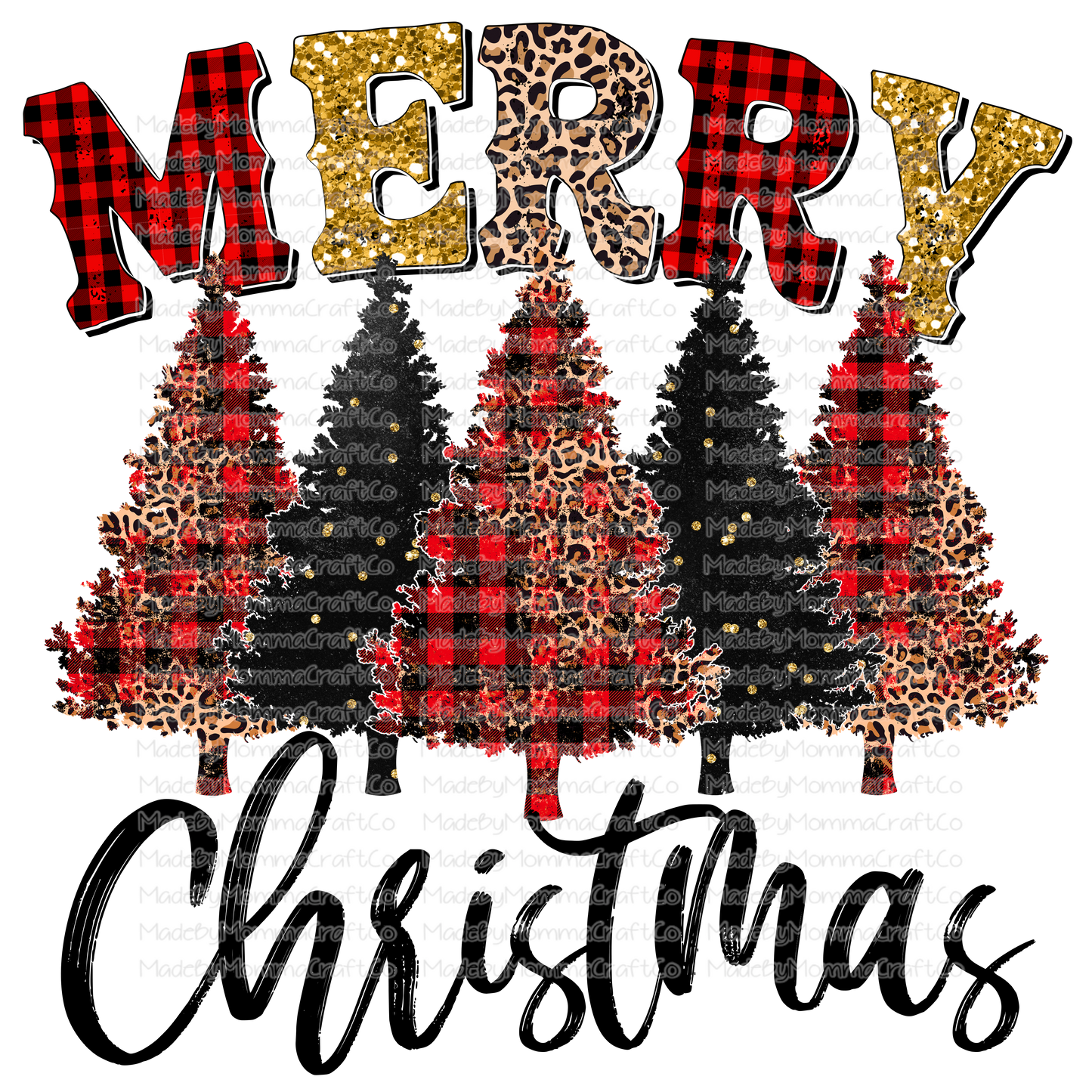 Copy of Merry Christmas Trees Grunge Leopard Plaid - Cheat Clear Waterslide™ or White Cast Sticker