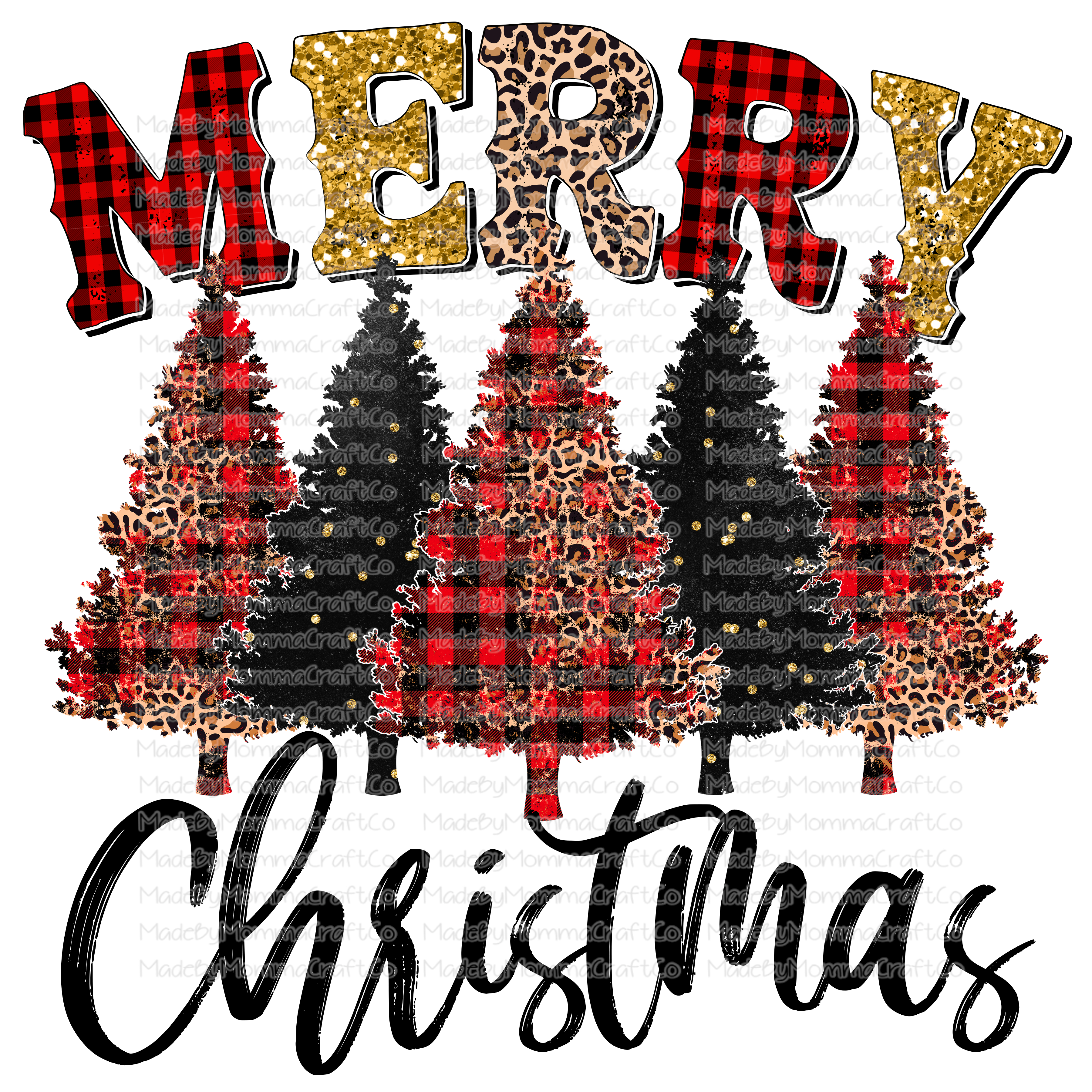 Copy of Merry Christmas Trees Grunge Leopard Plaid - Cheat Clear Waterslide™ or White Cast Sticker