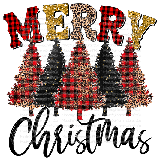 Copy of Merry Christmas Trees Grunge Leopard Plaid - Cheat Clear Waterslide™ or White Cast Sticker