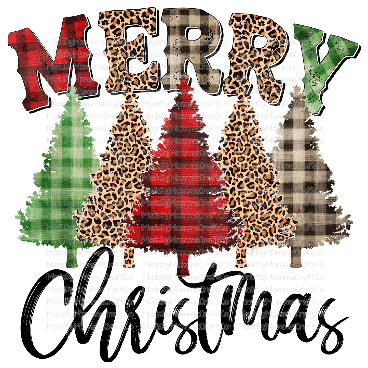 Merry Christmas Trees Mixed Plaid - Cheat Clear Waterslide™ or White Cast Sticker