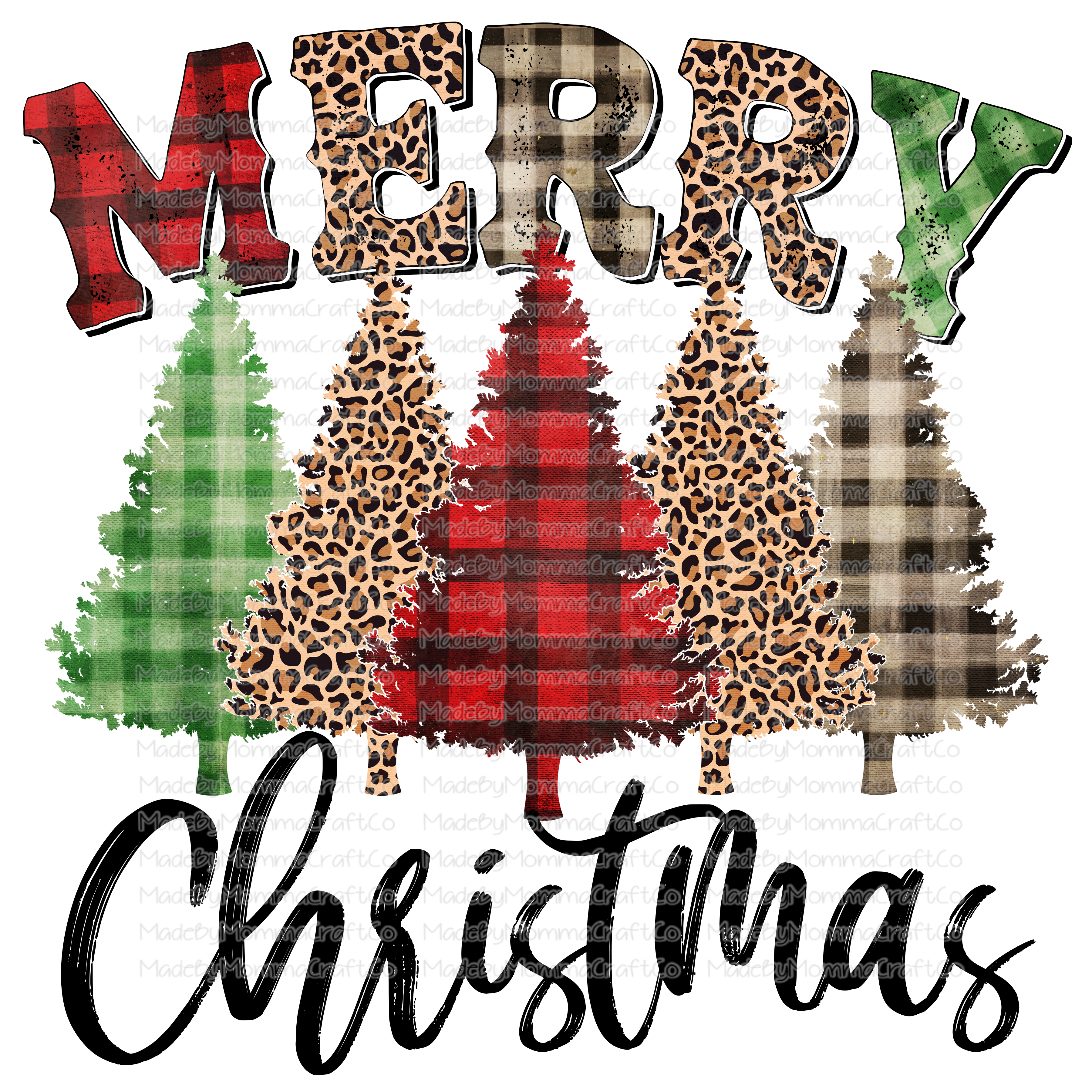 Merry Christmas Trees Mixed Plaid - Cheat Clear Waterslide™ or White Cast Sticker