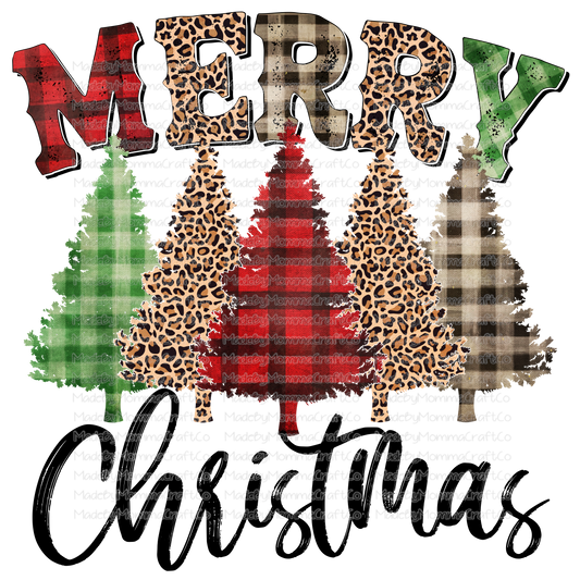 Merry Christmas Trees Mixed Plaid - Cheat Clear Waterslide™ or White Cast Sticker