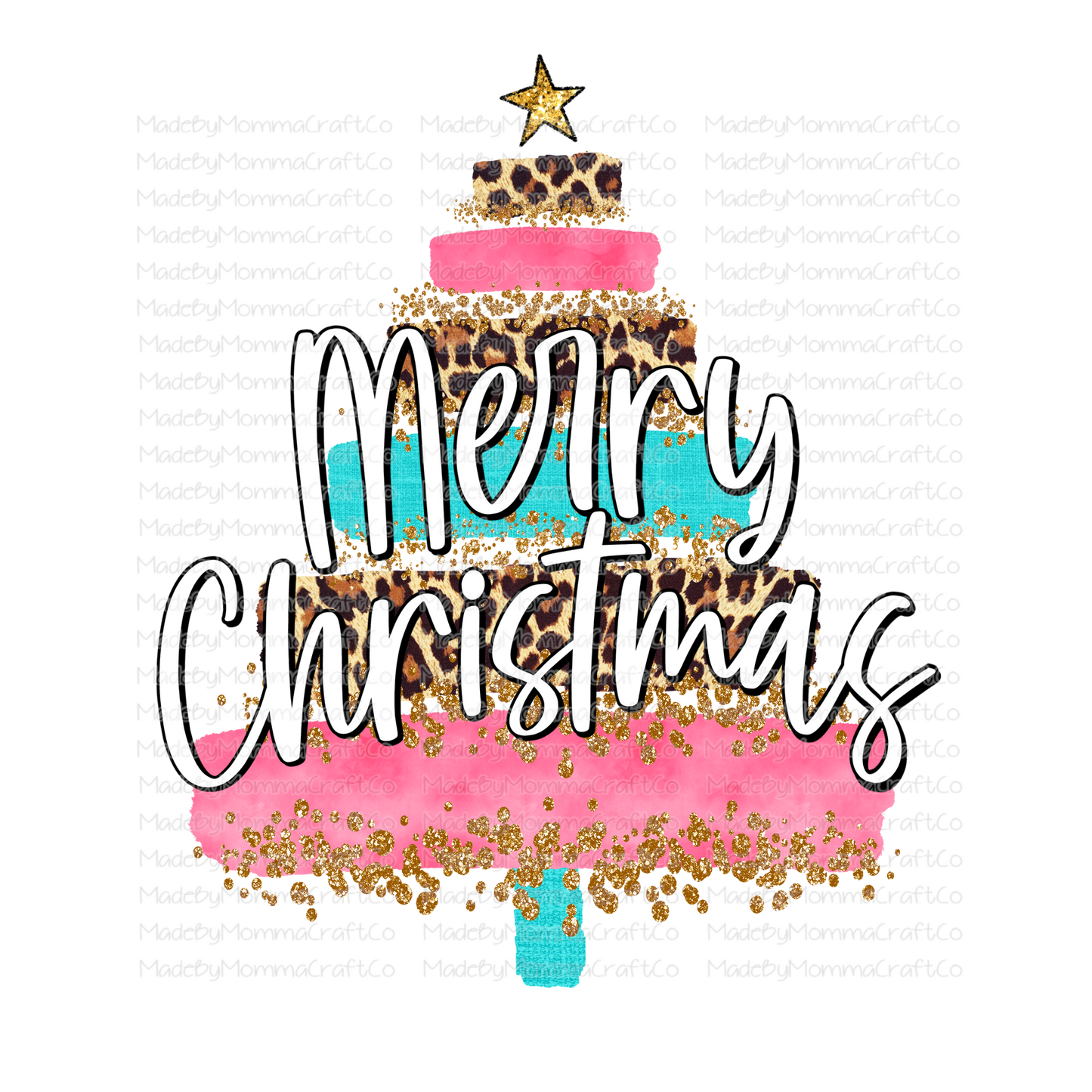 Merry Christmas Tree - Pink - Blue - Leopard - Cheat Clear Waterslide™ or White Cast Sticker