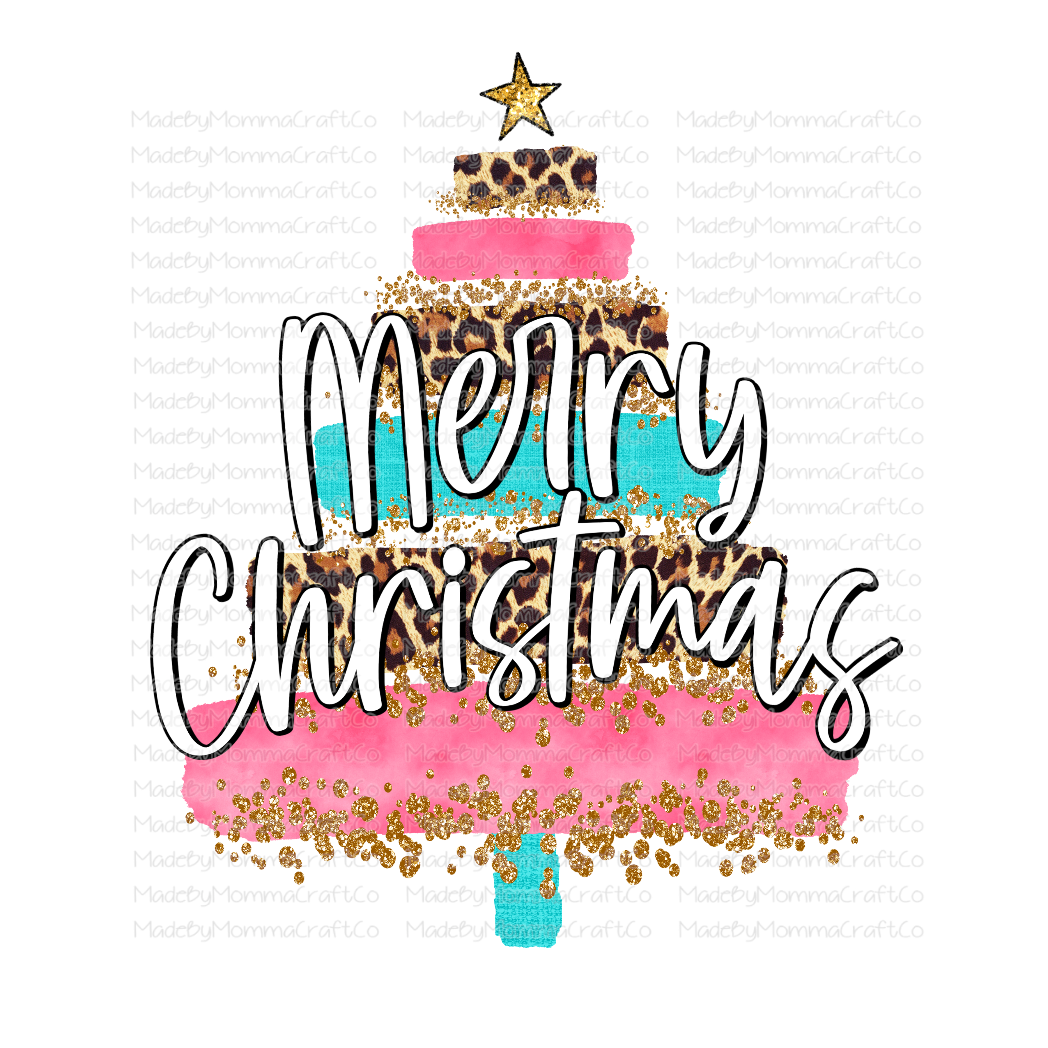 Merry Christmas Tree - Pink - Blue - Leopard - Cheat Clear Waterslide™ or White Cast Sticker