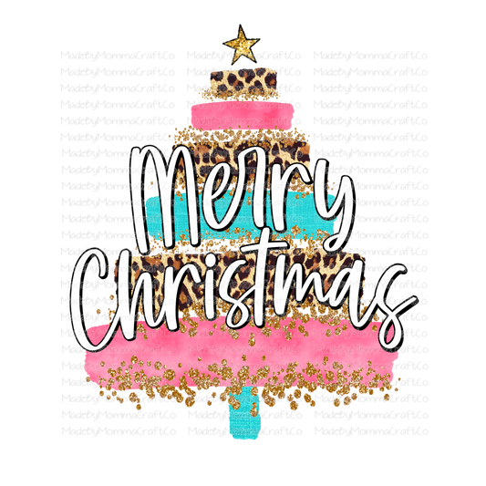 Merry Christmas Tree - Pink - Blue - Leopard - Cheat Clear Waterslide™ or White Cast Sticker