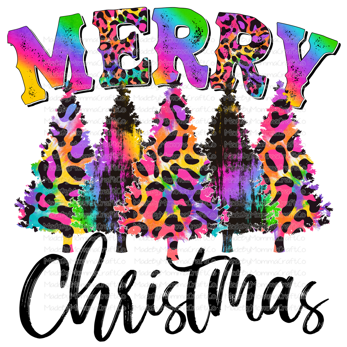 Merry Christmas Trees Rainbow Leopard - Cheat Clear Waterslide™ or White Cast Sticker