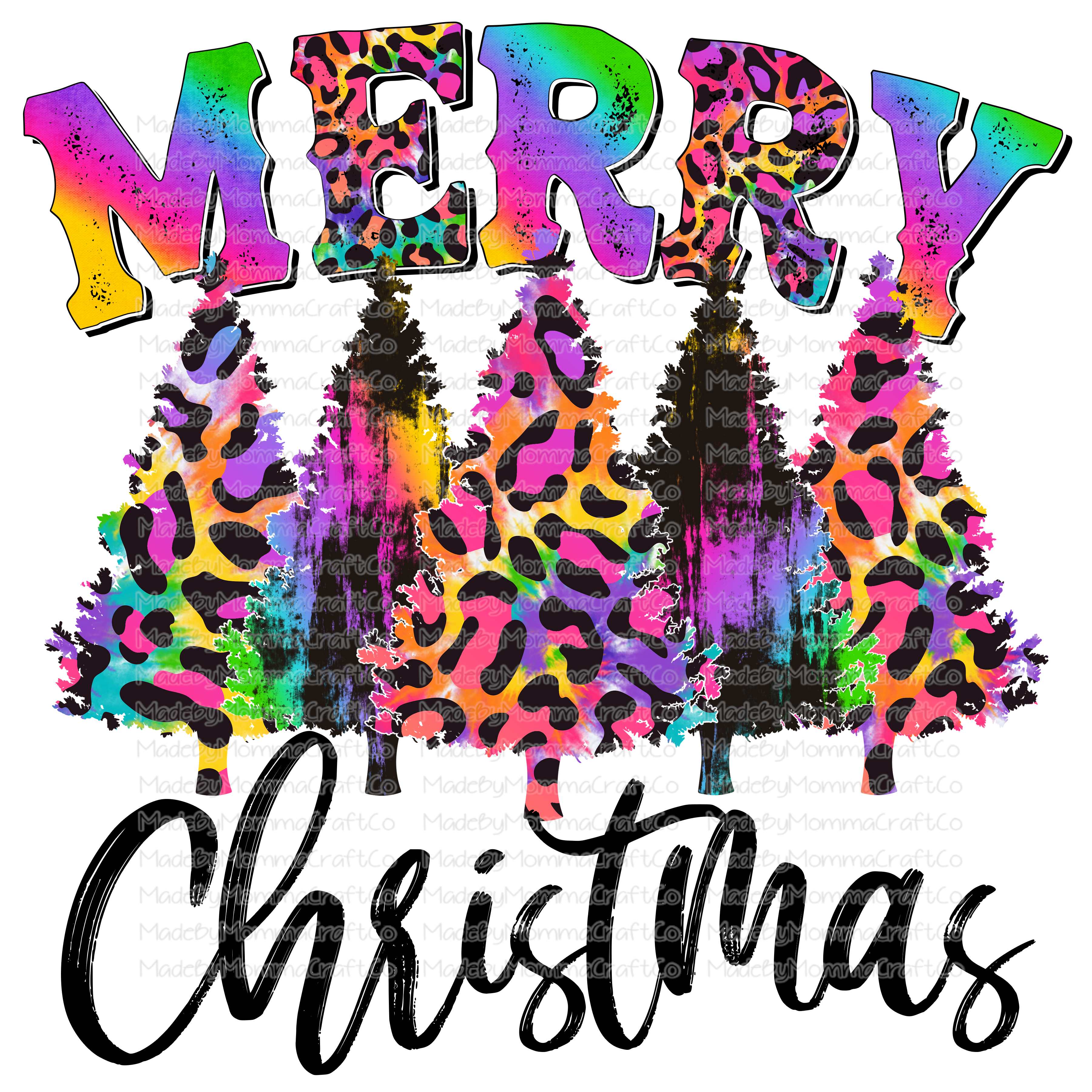 Merry Christmas Trees Rainbow Leopard - Cheat Clear Waterslide™ or White Cast Sticker