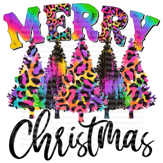 Merry Christmas Trees Rainbow Leopard - Cheat Clear Waterslide™ or White Cast Sticker