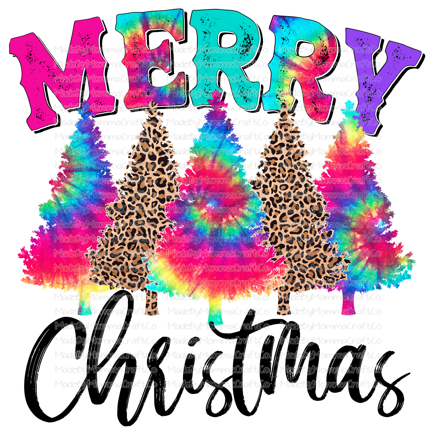 Merry Christmas Trees Rainbow Tie Dye - Cheat Clear Waterslide™ or White Cast Sticker