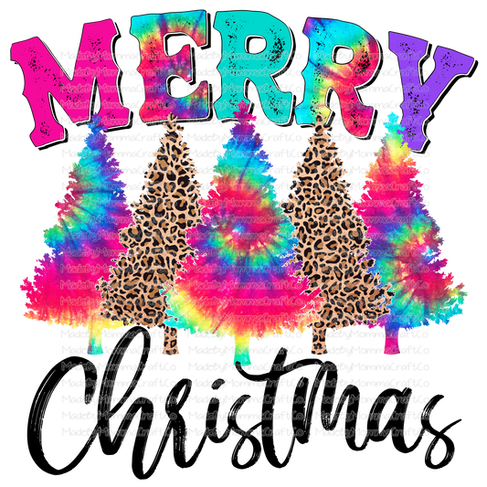 Merry Christmas Trees Rainbow Tie Dye - Cheat Clear Waterslide™ or White Cast Sticker