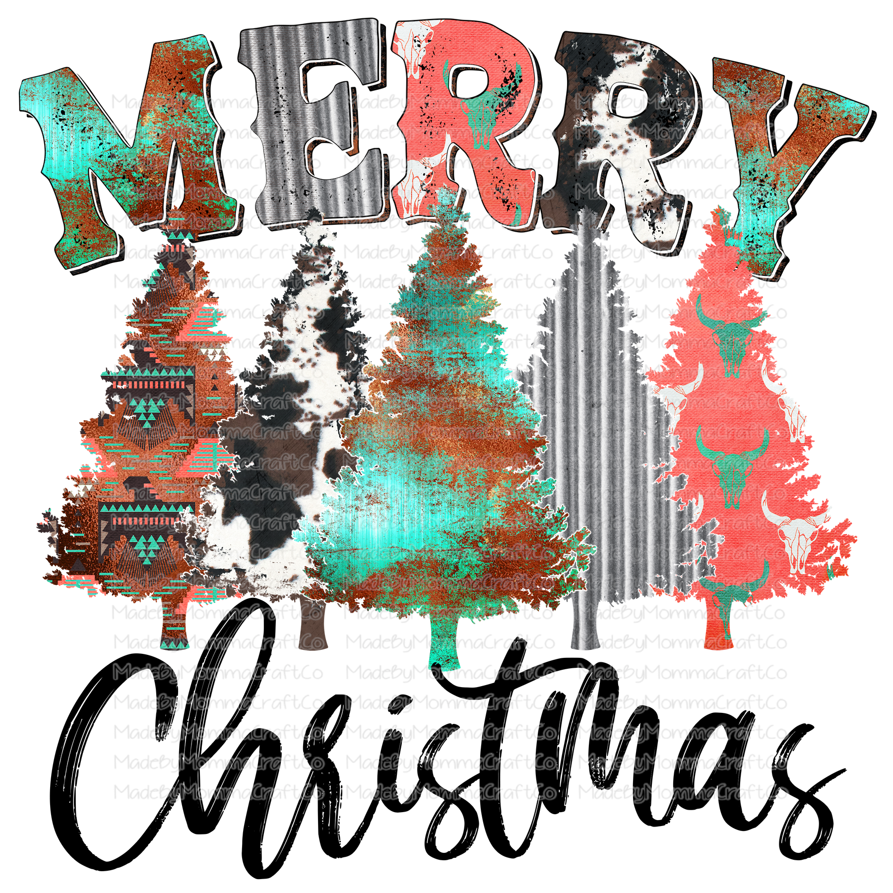 Merry Christmas Trees Rustic - Cheat Clear Waterslide™ or White Cast Sticker