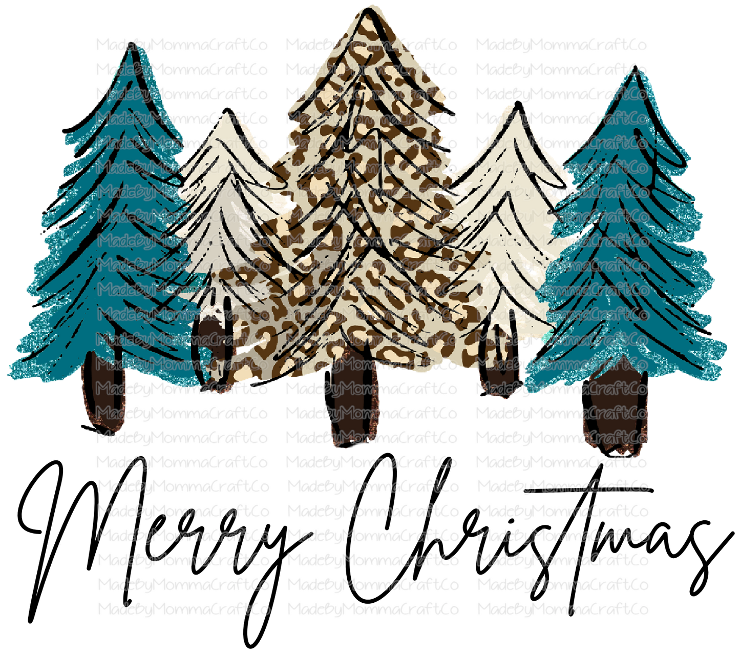 Merry Christmas Teal Trees -Cheat Clear Waterslide™ or White Cast Sticker