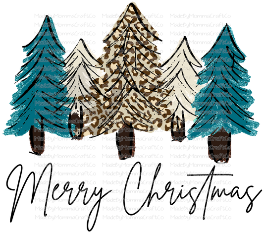 Merry Christmas Teal Trees -Cheat Clear Waterslide™ or White Cast Sticker