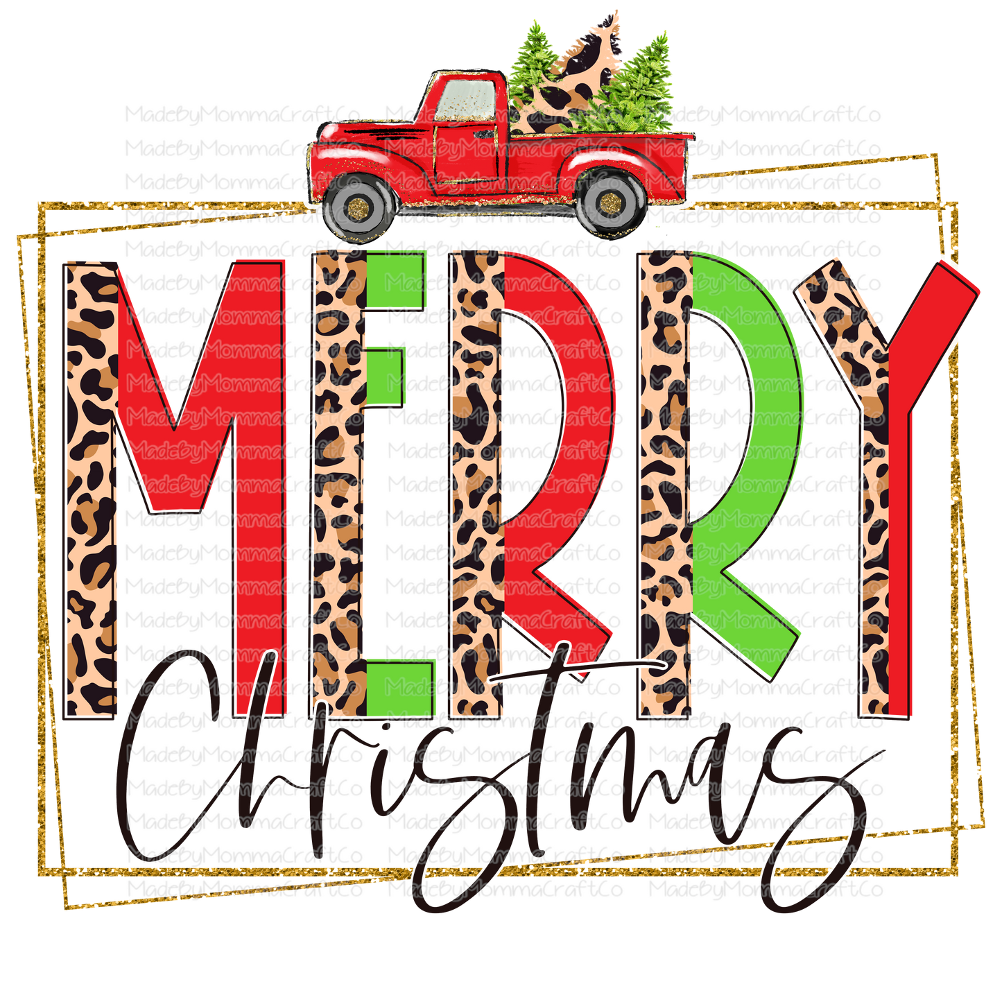 Merry Christmas Truck Box Red - Cheat Clear Waterslide™ or White Cast Sticker